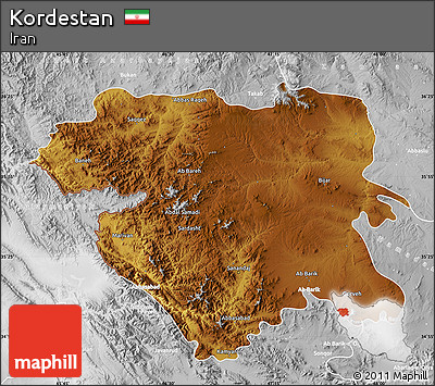 Physical Map of Kordestan, lighten, desaturated