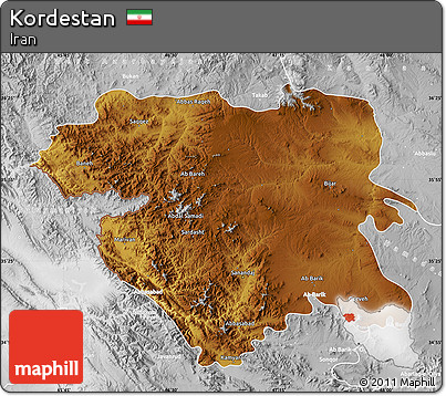 Physical Map of Kordestan, lighten, desaturated