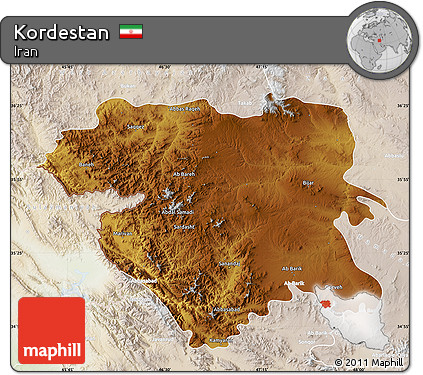 Physical Map of Kordestan, lighten