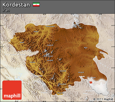 Physical Map of Kordestan, lighten