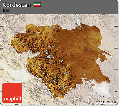 Physical Map of Kordestan, lighten