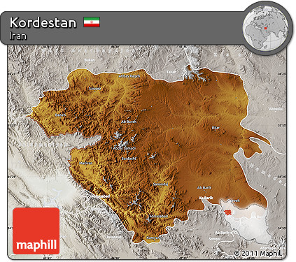 Physical Map of Kordestan, lighten, semi-desaturated