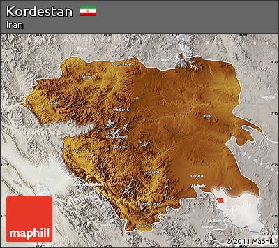 Physical Map of Kordestan, lighten, semi-desaturated
