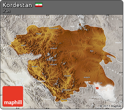 Physical Map of Kordestan, lighten, semi-desaturated