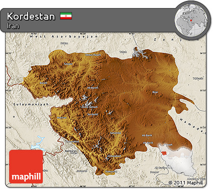 Physical Map of Kordestan, shaded relief outside