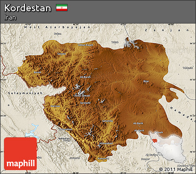 Physical Map of Kordestan, shaded relief outside
