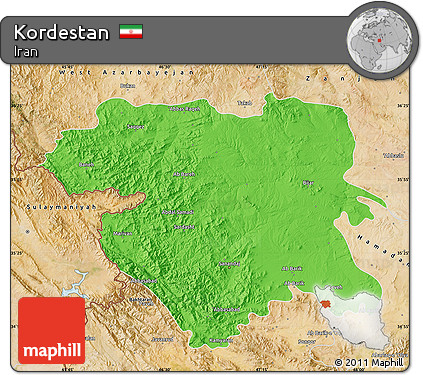 Political Map of Kordestan, satellite outside
