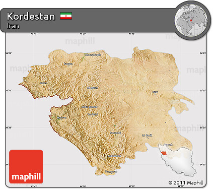 Satellite Map of Kordestan, cropped outside