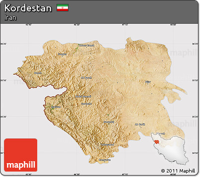 Satellite Map of Kordestan, cropped outside