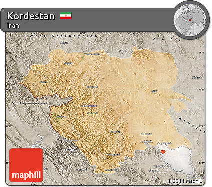 Satellite Map of Kordestan, semi-desaturated