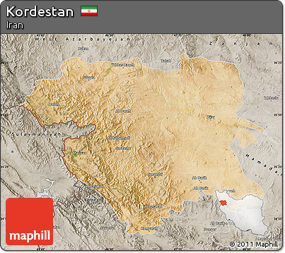 Satellite Map of Kordestan, semi-desaturated