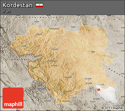 Satellite Map of Kordestan, semi-desaturated