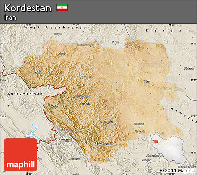 Satellite Map of Kordestan, shaded relief outside