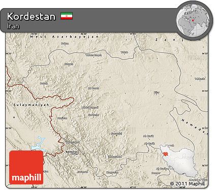 Shaded Relief Map of Kordestan