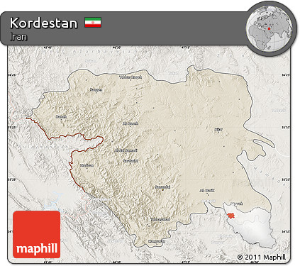 Shaded Relief Map of Kordestan, lighten