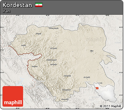 Shaded Relief Map of Kordestan, lighten