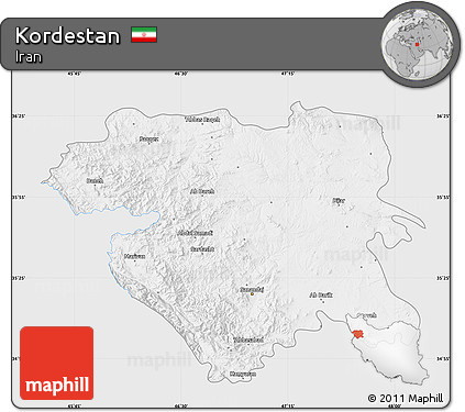 Silver Style Map of Kordestan, single color outside