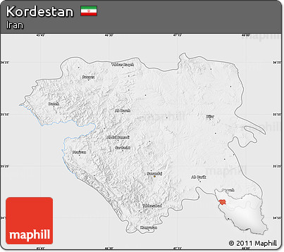 Silver Style Map of Kordestan, single color outside