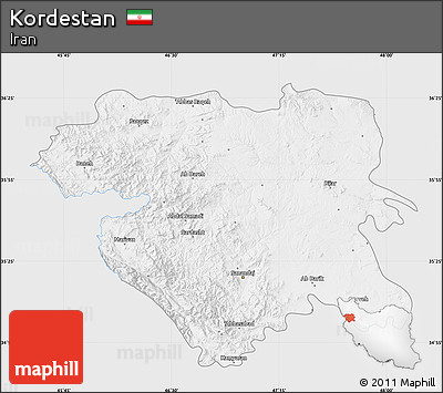 Silver Style Map of Kordestan, single color outside