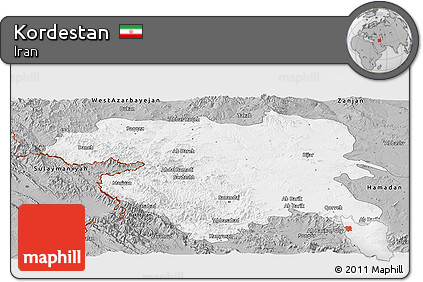 Gray Panoramic Map of Kordestan