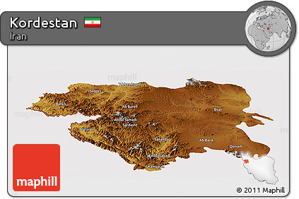 Physical Panoramic Map of Kordestan, cropped outside