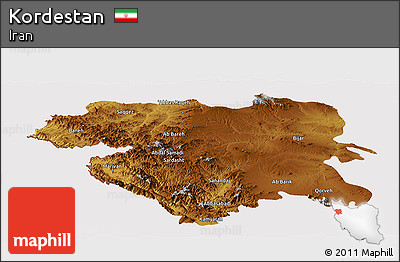 Physical Panoramic Map of Kordestan, cropped outside