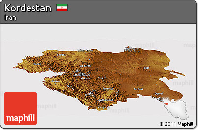 Physical Panoramic Map of Kordestan, cropped outside