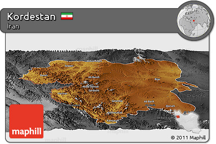 Physical Panoramic Map of Kordestan, darken, desaturated