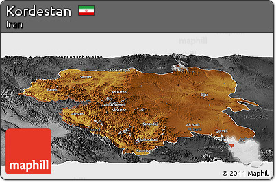 Physical Panoramic Map of Kordestan, darken, desaturated