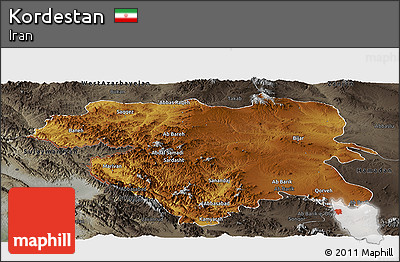 Physical Panoramic Map of Kordestan, darken, semi-desaturated