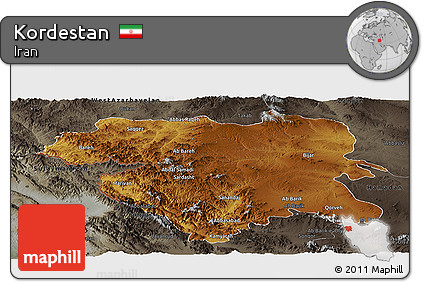 Physical Panoramic Map of Kordestan, darken, semi-desaturated