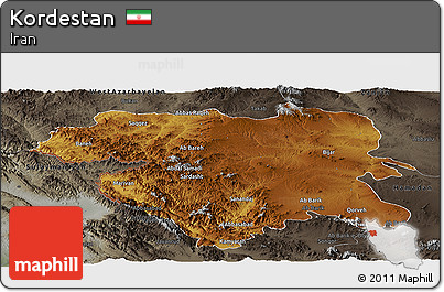 Physical Panoramic Map of Kordestan, darken, semi-desaturated