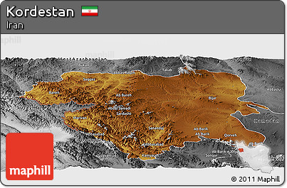 Physical Panoramic Map of Kordestan, desaturated