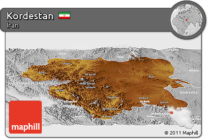 Physical Panoramic Map of Kordestan, lighten, desaturated