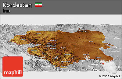 Physical Panoramic Map of Kordestan, lighten, desaturated