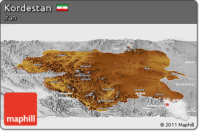 Physical Panoramic Map of Kordestan, lighten, desaturated