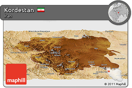 Physical Panoramic Map of Kordestan, satellite outside