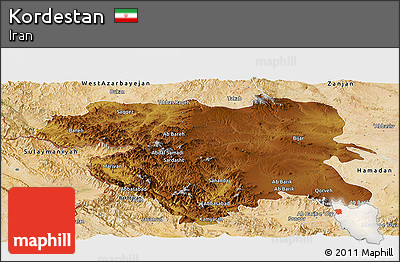 Physical Panoramic Map of Kordestan, satellite outside