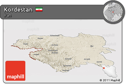 Shaded Relief Panoramic Map of Kordestan, cropped outside