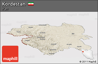 Shaded Relief Panoramic Map of Kordestan, cropped outside