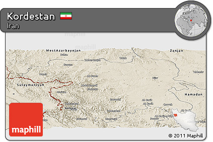 Shaded Relief Panoramic Map of Kordestan