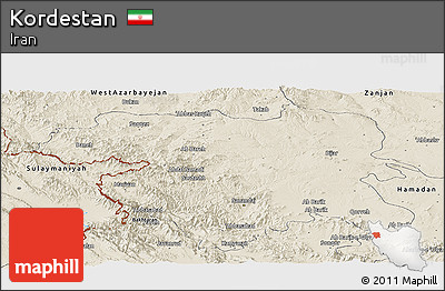 Shaded Relief Panoramic Map of Kordestan