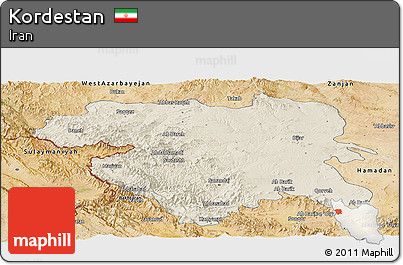 Shaded Relief Panoramic Map of Kordestan, satellite outside