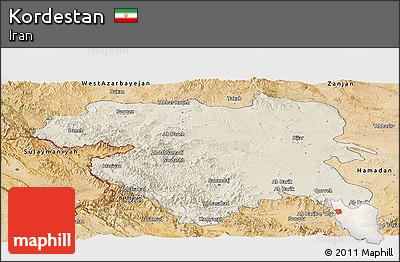 Shaded Relief Panoramic Map of Kordestan, satellite outside