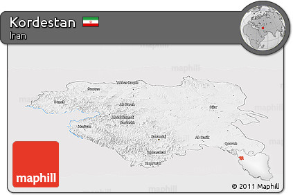 Silver Style Panoramic Map of Kordestan, single color outside