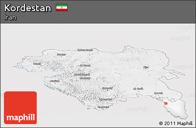 Silver Style Panoramic Map of Kordestan, single color outside