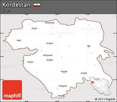 Classic Style Simple Map of Kordestan, cropped outside