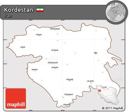 Classic Style Simple Map of Kordestan, cropped outside