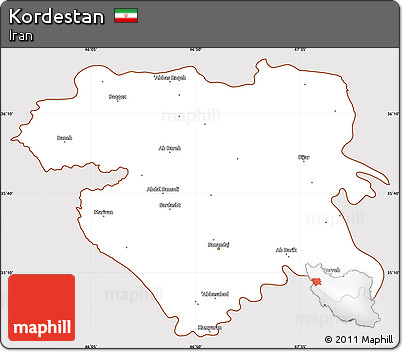 Classic Style Simple Map of Kordestan, cropped outside