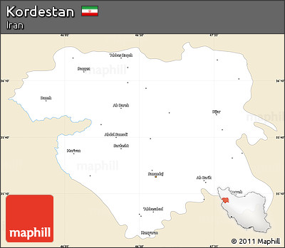 Classic Style Simple Map of Kordestan, single color outside